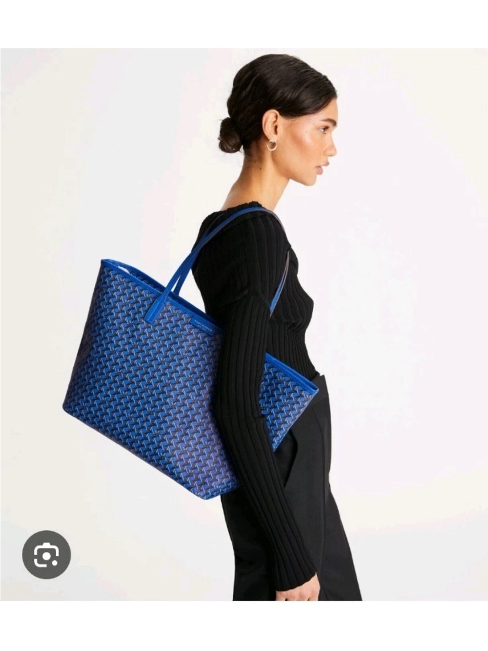 Tory Burch Ever-Ready Mediterranean Blue Coated Canvas Zip Tote 💙 - Picture 13 of 14
